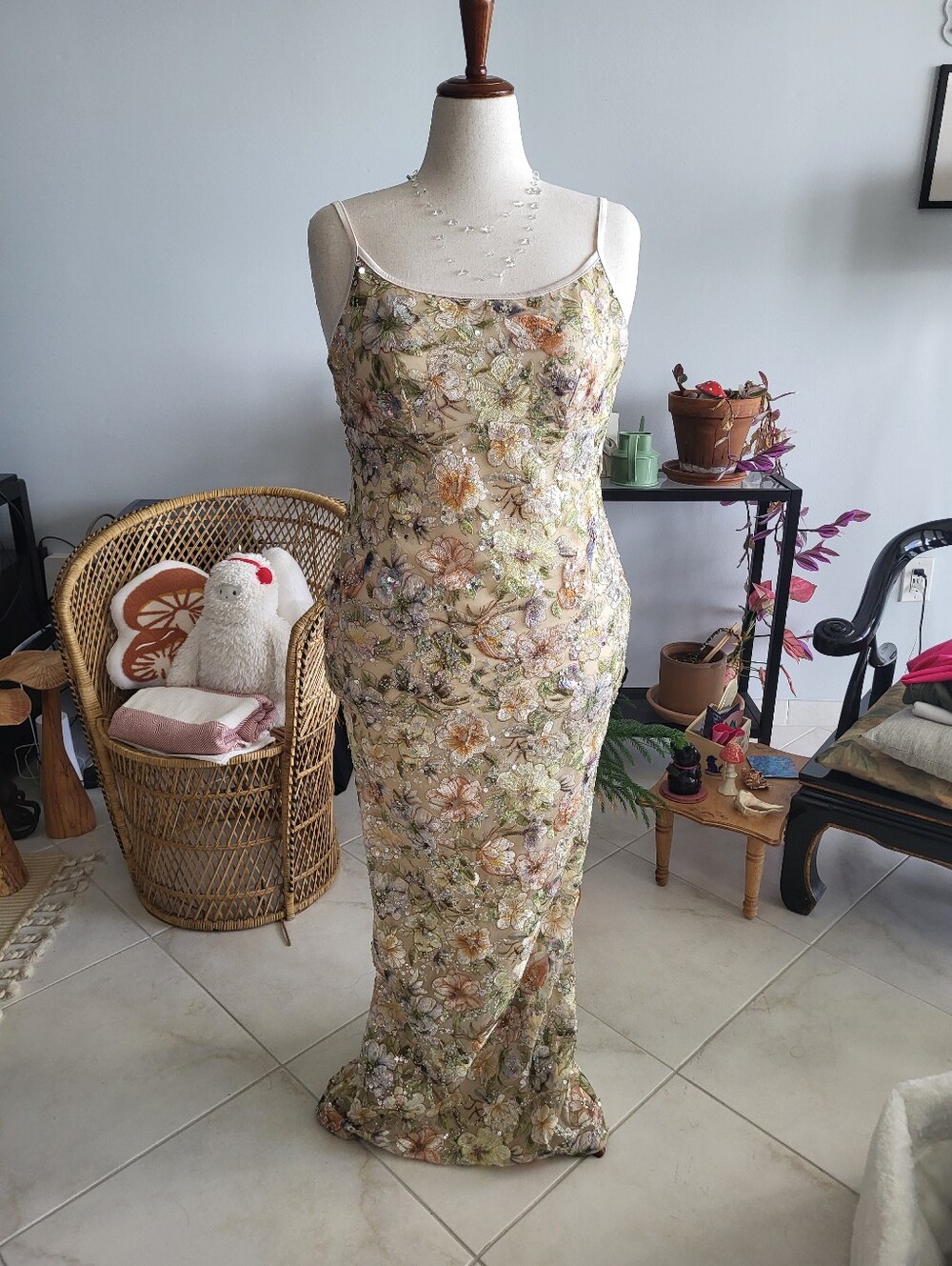 NWT Kilo Brava Multi Sparkle Champagne Embroidery Maxi Dress XXL (Runs Small)